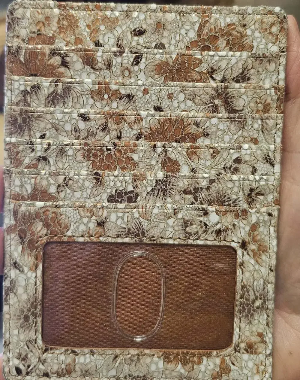 Hobo International Euro Slide Leather Card Passport Wallet Sepia Bloom Print